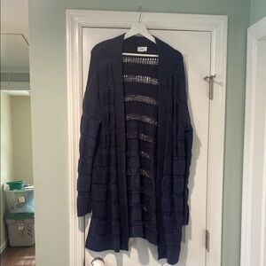 Navy Blue Open-Front Long Cardigan Sweater
